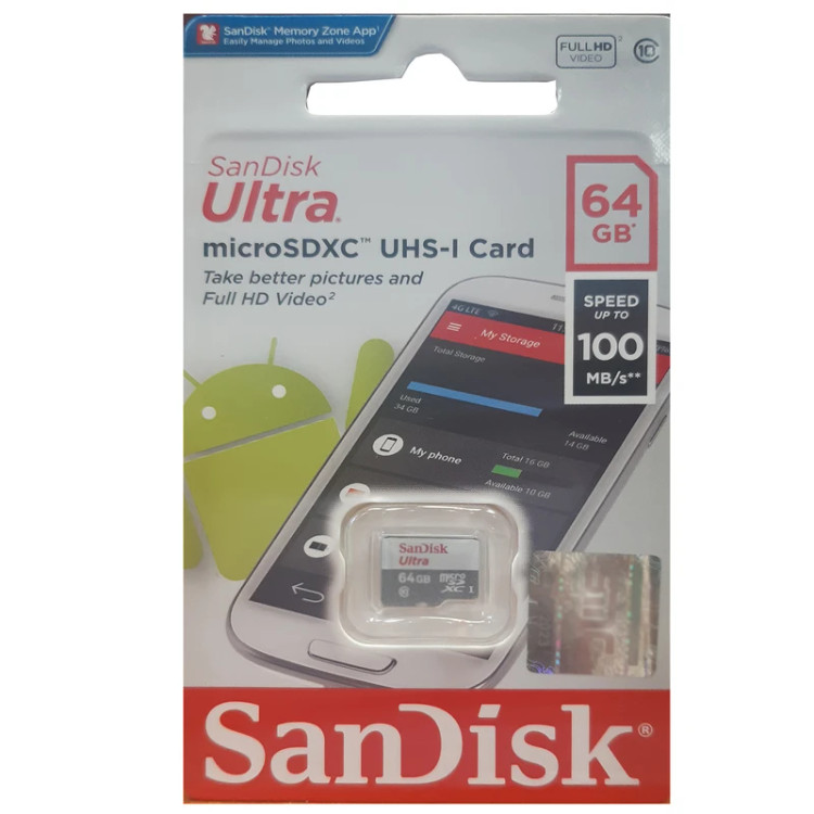 کارت حافظه microSDXC مدل Ultra کلاس 10 استاندارد UHS-I U1 سرعت 100MBps ظرفیت 64 گیگابایت