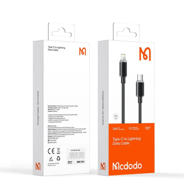 کابل تبدیل USB-C به لایتنینگ مک دودو مدل CA-366 طول 1.2 متر